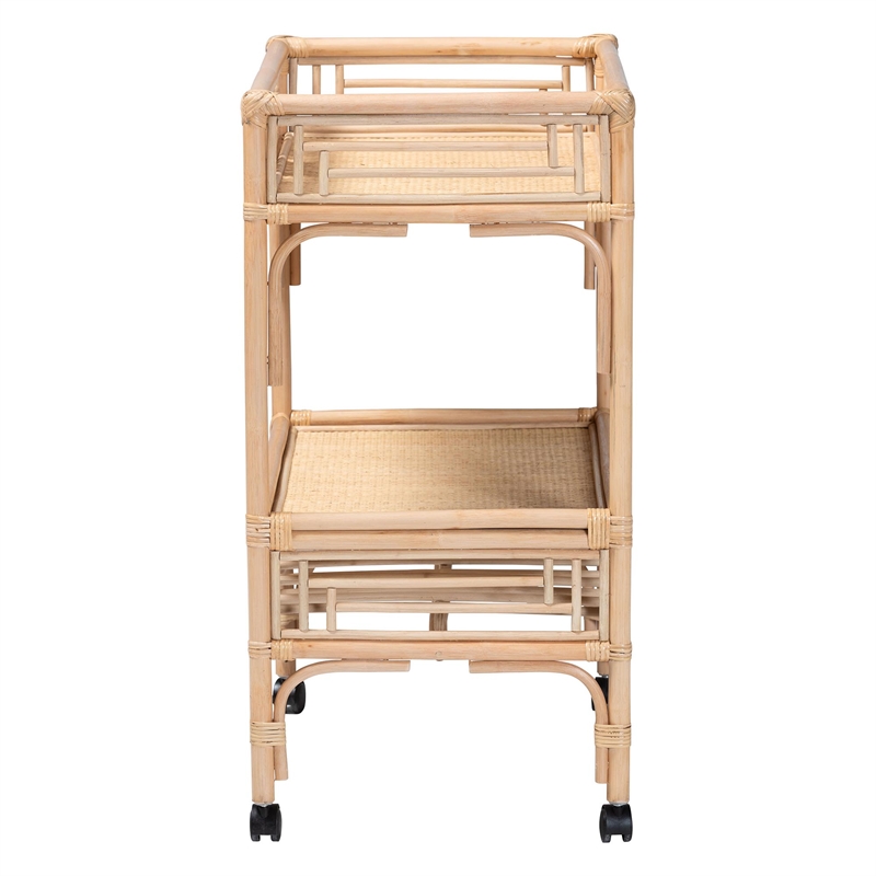 bali & pari Molina Natural Rattan Wine Cart 2-Tier Beverage Trolley