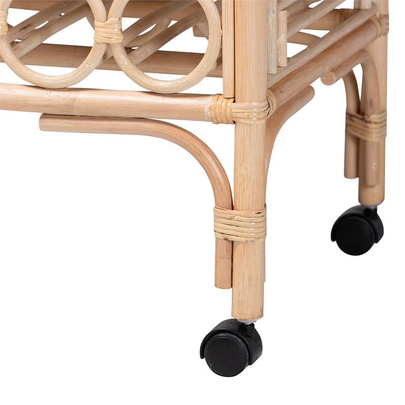 bali & pari Molina Natural Rattan Wine Cart 2-Tier Beverage Trolley