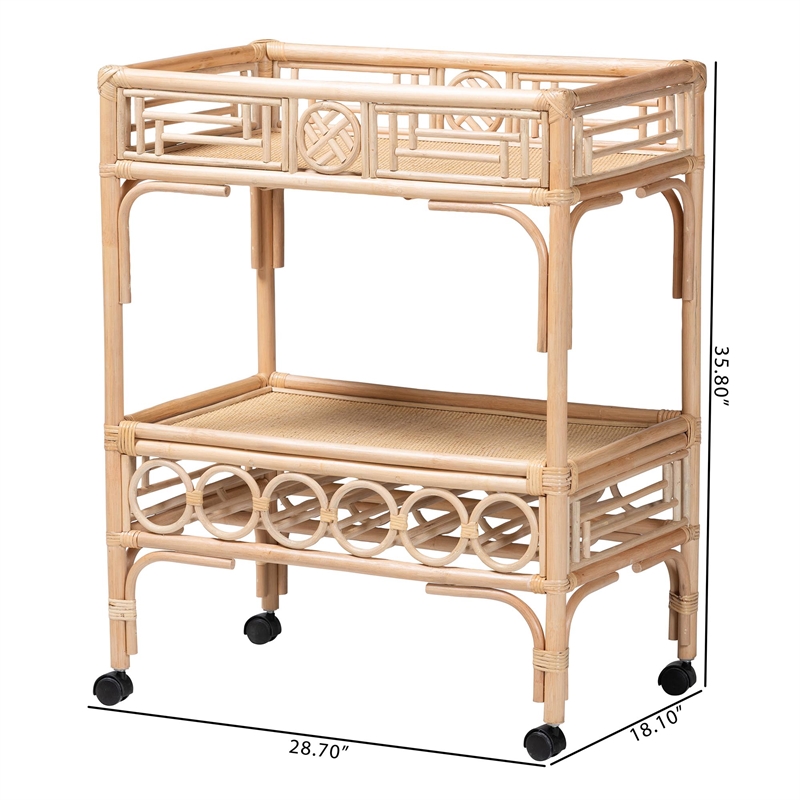bali & pari Molina Natural Rattan Wine Cart 2-Tier Beverage Trolley