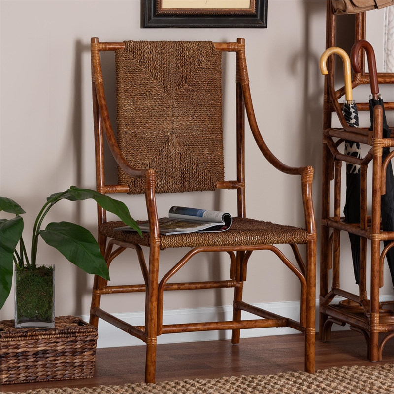 bali & pari Ramos Marbled Tortoise Natural Rattan and Seagrass Armchair
