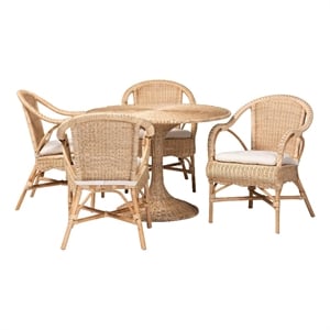 bali & pari Liam 5-Piece Natural Rattan Dining Set Handwoven Dining Furniture