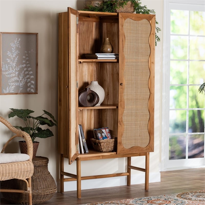 bali & pari Augusto Teak Wood Cabinet 2-Door Storage Organizer