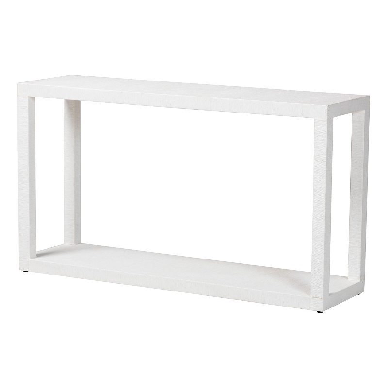 bali & pari Oaklynn Grasscloth Console Table Two-Tier Entryway Table White