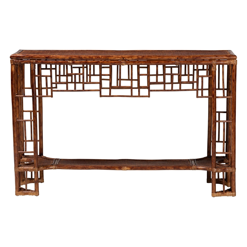 bali & pari Tahlia Marbled Tortoise Natural Rattan Console Table