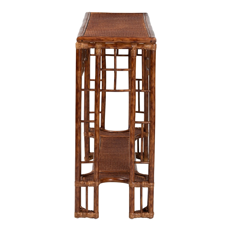 bali & pari Tahlia Marbled Tortoise Natural Rattan Console Table