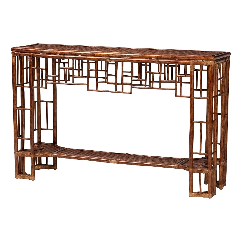 bali & pari Tahlia Marbled Tortoise Natural Rattan Console Table