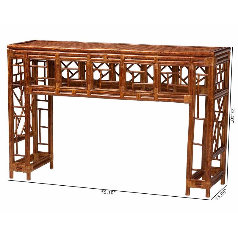 bali & pari Wahid Marbled Tortoise Natural Rattan Console Table