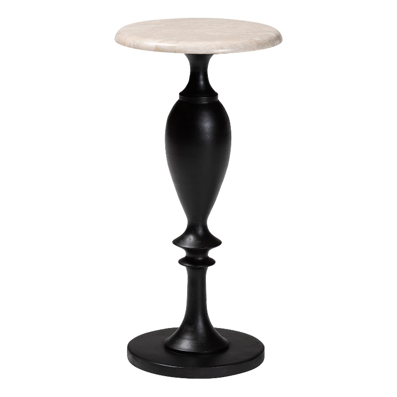 bali & pari Perlita End Table with Marble Stone Top Sculpted Pedestal Side Table