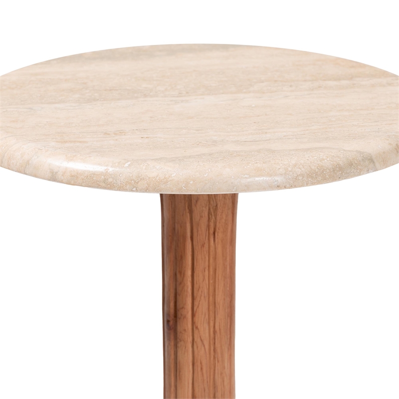 bali & pari Usama End Table with Marble Stone Top Sculpted Pedestal Side Table