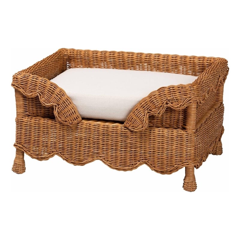bali & pari Papina Natural Rattan Pet Bed with Scalloped Sides