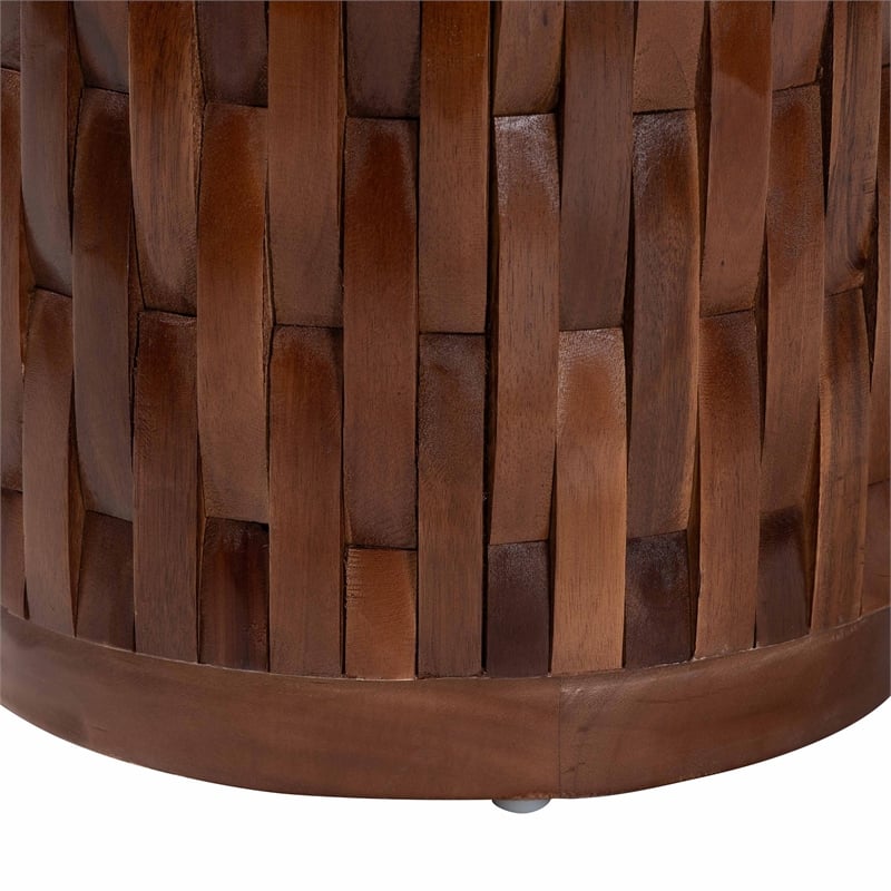 bali & pari Lavanya End Table with Petrified Wood Top Drum Accent Side Table