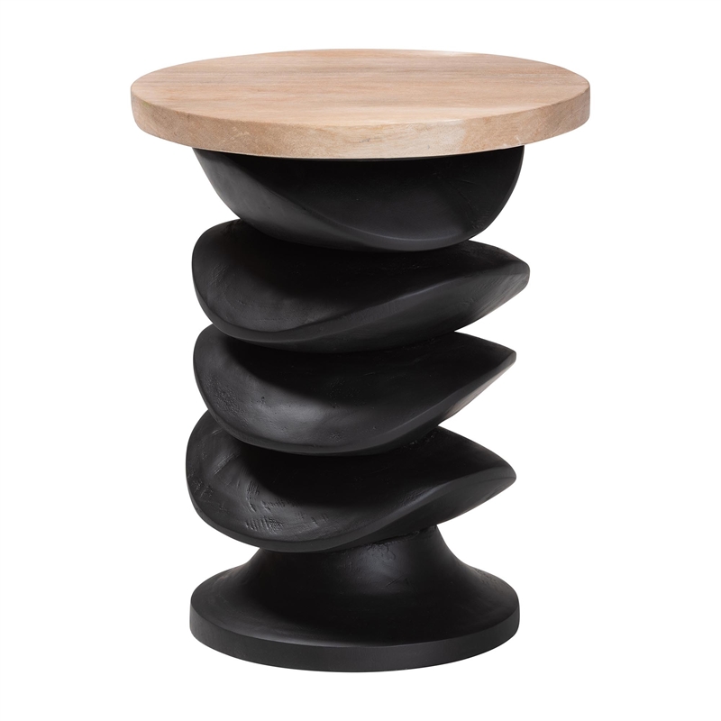 bali & pari Ziva End Table with Petrified Wood Top Pedestal Accent Side Table