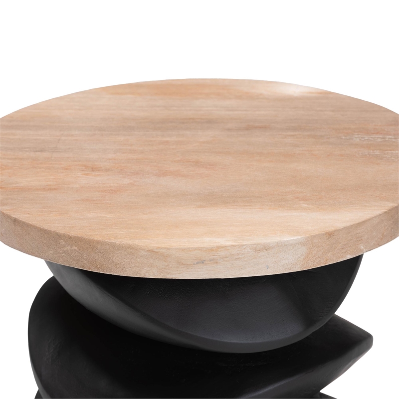 bali & pari Ziva End Table with Petrified Wood Top Pedestal Accent Side Table