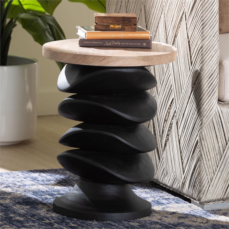 bali & pari Ziva End Table with Petrified Wood Top Pedestal Accent Side Table