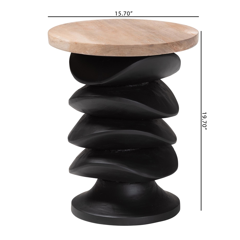 bali & pari Ziva End Table with Petrified Wood Top Pedestal Accent Side Table