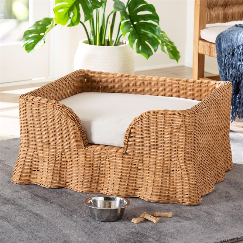 bali & pari Belita Natural Rattan Pet Bed with Scalloped Base