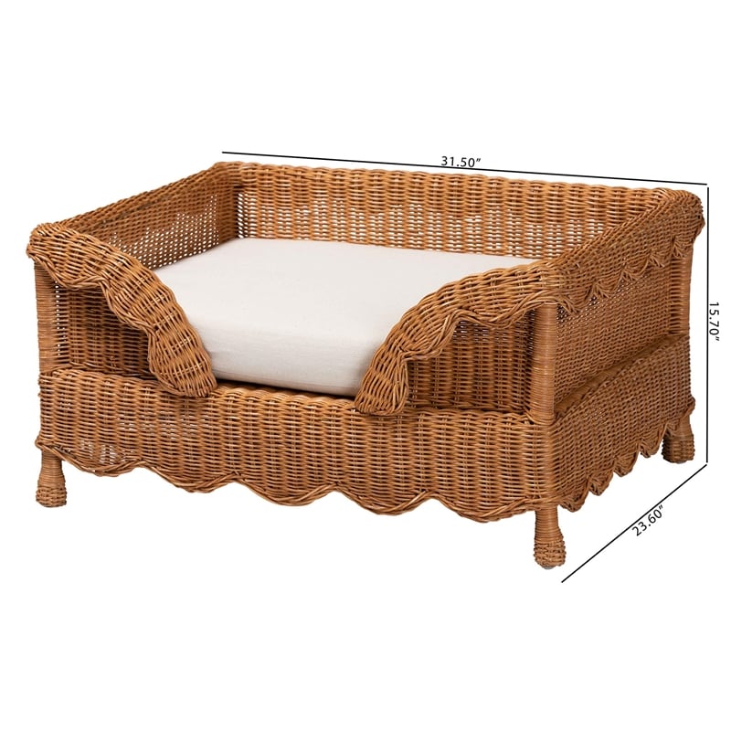 bali & pari Papina Natural Rattan Pet Bed with Scalloped Sides