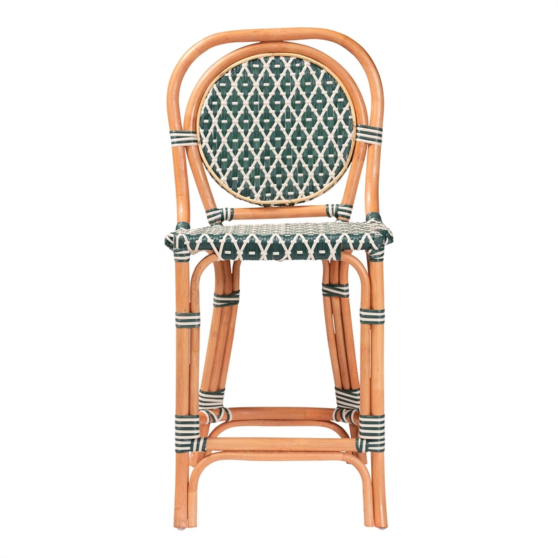 bali & pari Mattie Rattan Bistro Counter Stool Handwoven Accent Seating Green