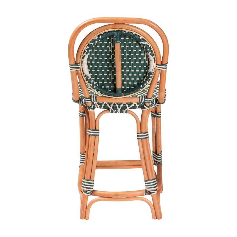 bali & pari Mattie Rattan Bistro Counter Stool Handwoven Accent Seating Green