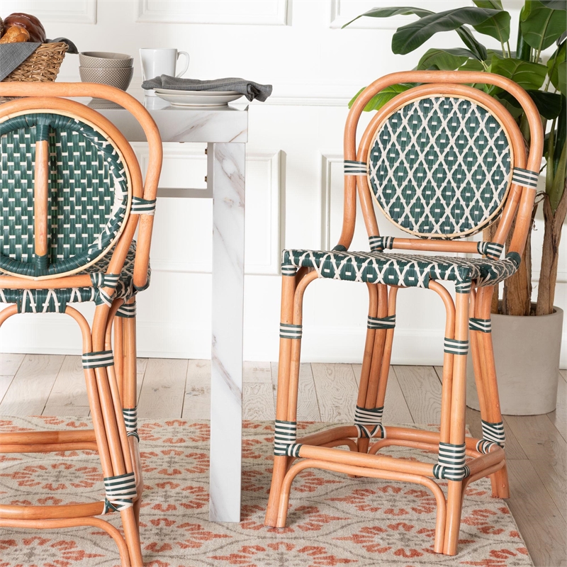 bali & pari Mattie Rattan Bistro Counter Stool Handwoven Accent Seating Green