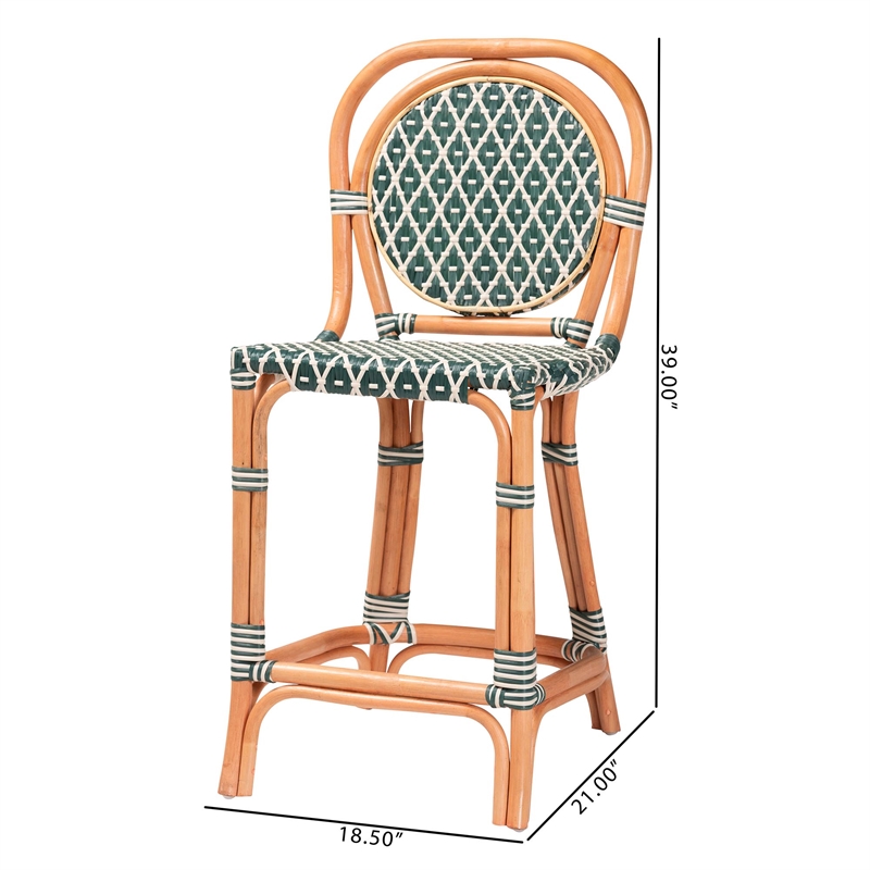 bali & pari Mattie Rattan Bistro Counter Stool Handwoven Accent Seating Green