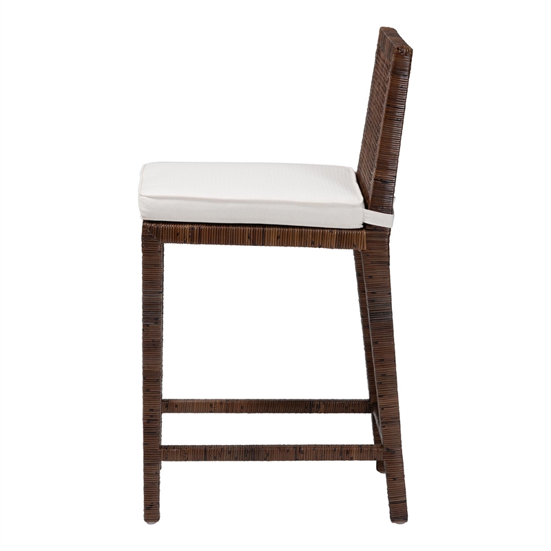 bali & pari Sofia Rattan Counter Stool with Mahogany Wood Frame Antique Coffee