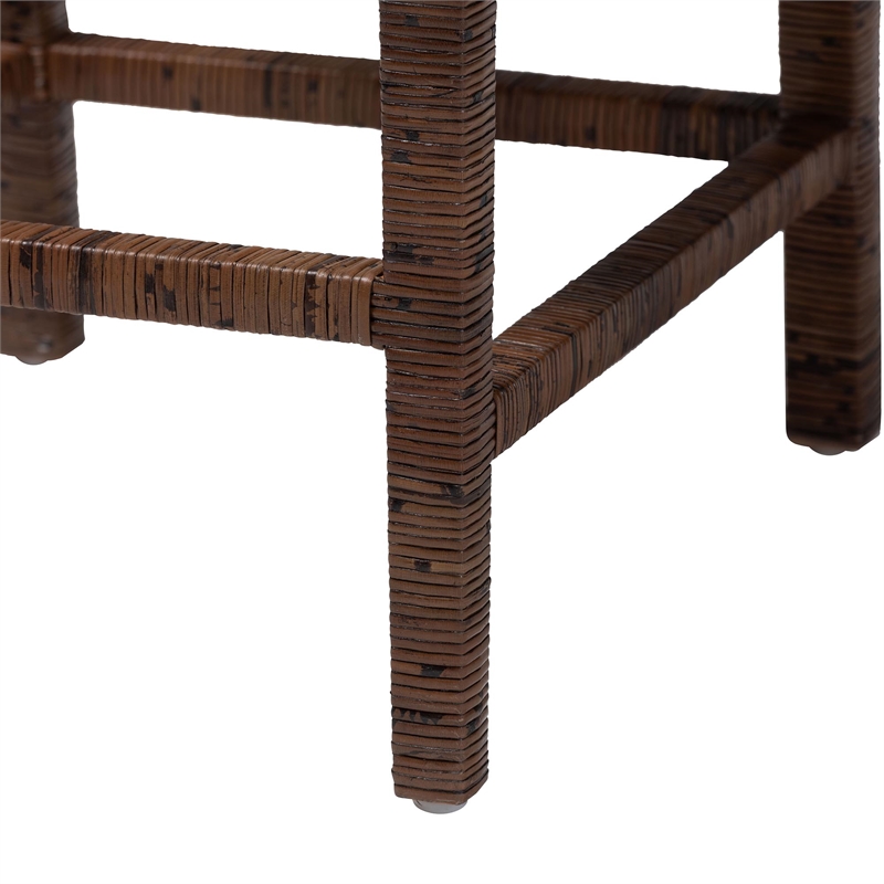 bali & pari Sofia Rattan Counter Stool with Mahogany Wood Frame Antique Coffee