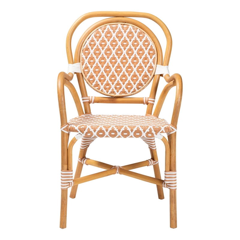bali & pari Mattie Rattan Bistro Chair Handwoven Cafe-Style Dining Chair Beige