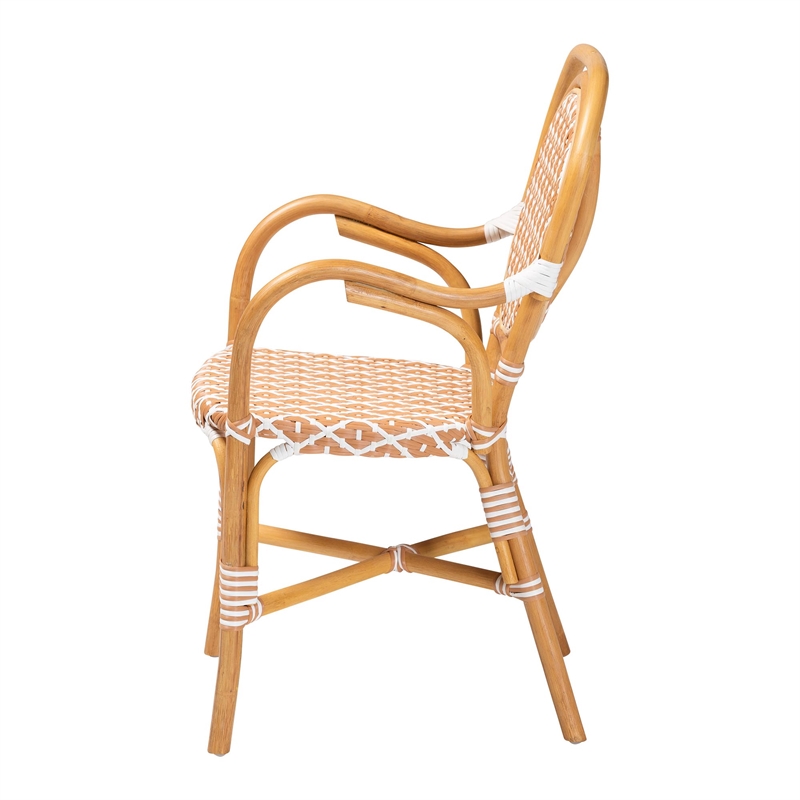 bali & pari Mattie Rattan Bistro Chair Handwoven Cafe-Style Dining Chair Beige