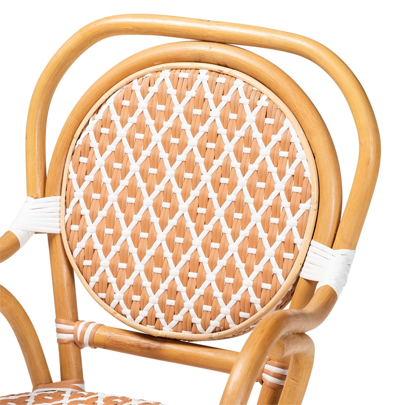 bali & pari Mattie Rattan Bistro Chair Handwoven Cafe-Style Dining Chair Beige