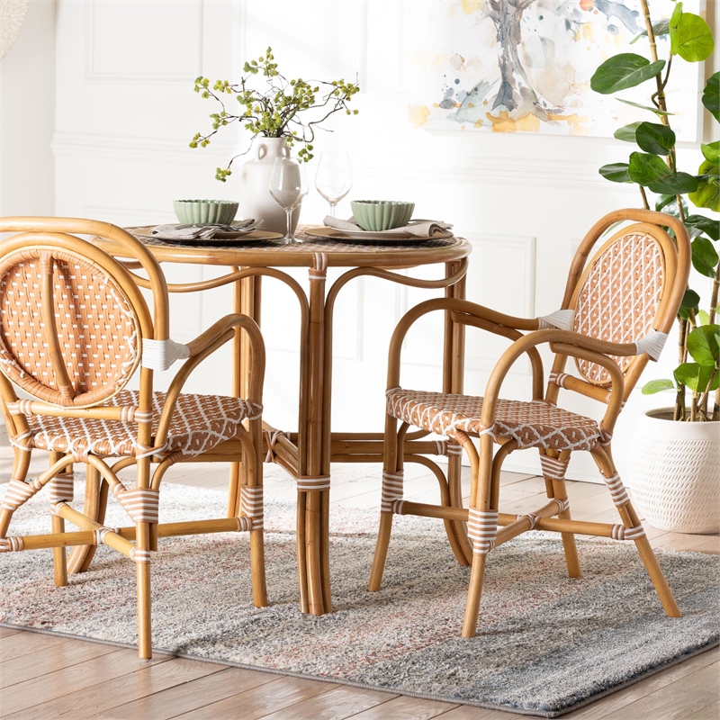 bali & pari Mattie Rattan Bistro Chair Handwoven Cafe-Style Dining Chair Beige
