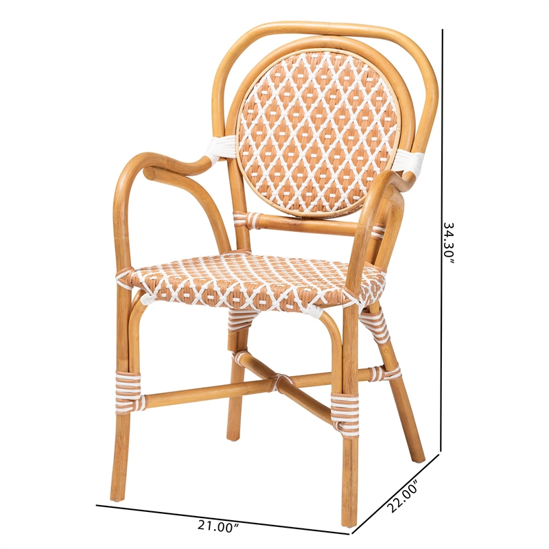 bali & pari Mattie Rattan Bistro Chair Handwoven Cafe-Style Dining Chair Beige