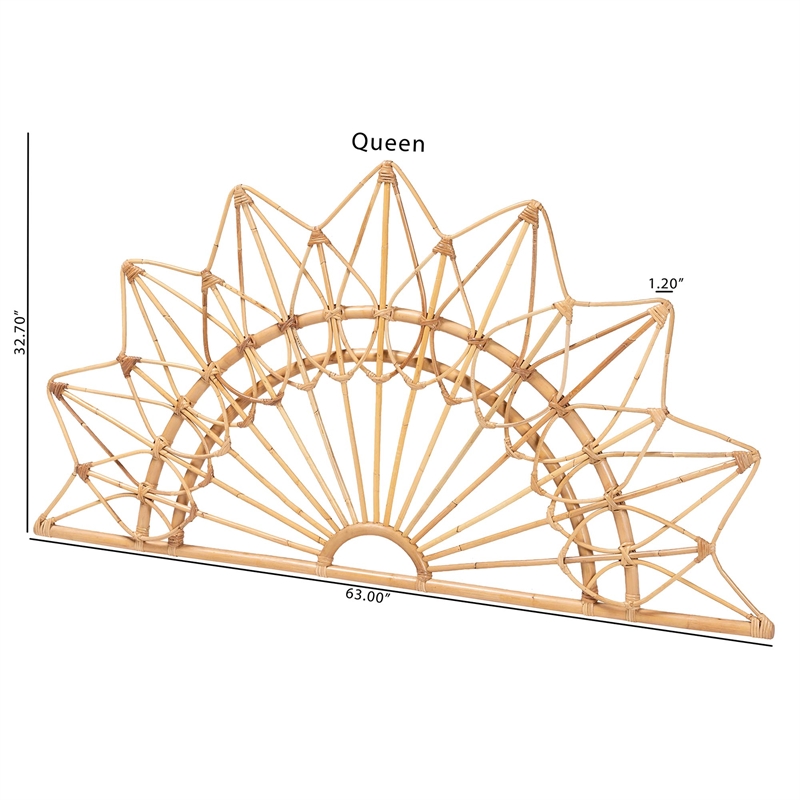 bali & pari Solara Natural Rattan Headboard Wall-Mount Headboard Queen
