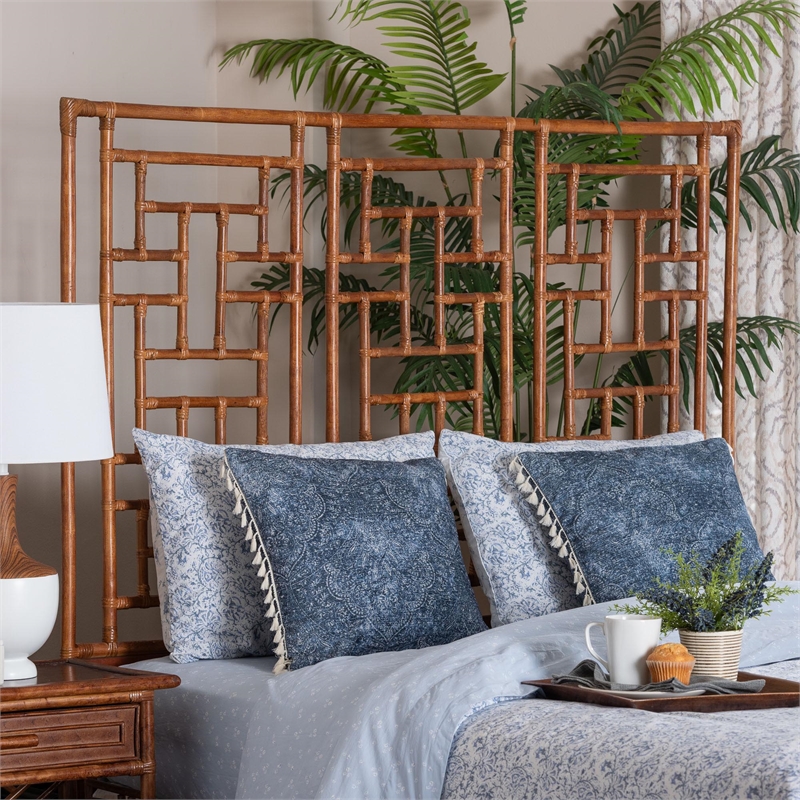 bali & pari Jamuna Marbled Tortoise Natural Rattan Headboard Queen