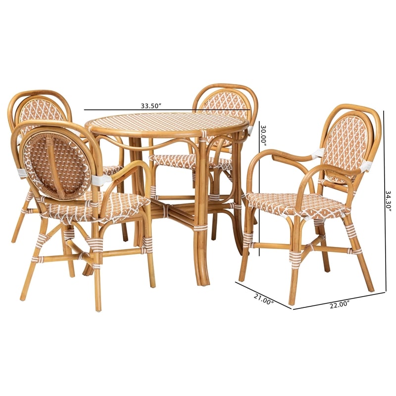 bali & pari Mattie Natural Rattan Bistro Dining Set 5-Piece Cafe-Style Set Beige