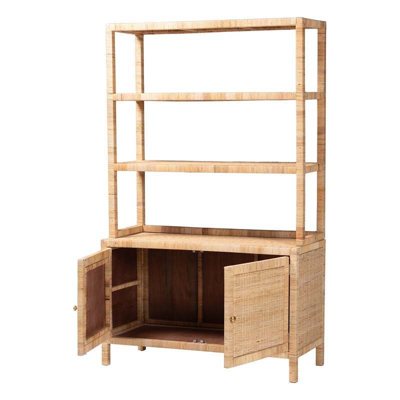 bali & pari Mortis Rattan Open-Shelf Storage Cabinet 4-Tier Display Shelf