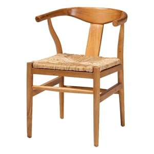 bali & pari Fika Dining Chair with Woven Seagrass Seat Handwoven Wicker Armchair