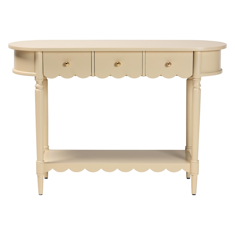 bali & pari Liba Console Table 3-Drawer Accent Table with Scalloped Detailing