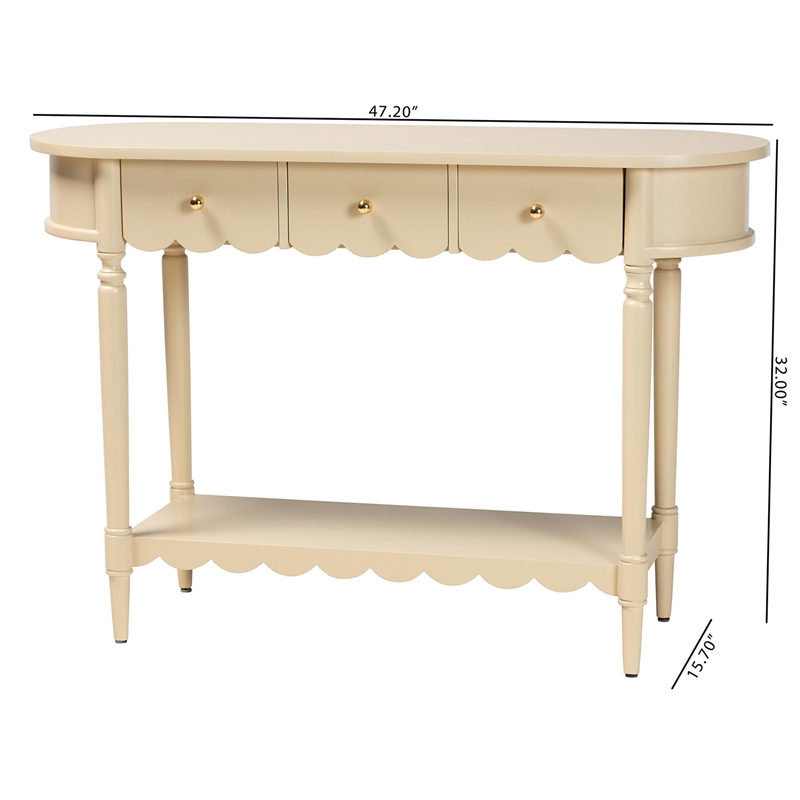 bali & pari Liba Console Table 3-Drawer Accent Table with Scalloped Detailing