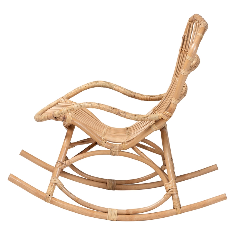 bali & pari Mahin Natural Rattan Rocking Chair Handwoven Wicker Accent Rocker