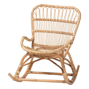 bali & pari Mahin Natural Rattan Rocking Chair Handwoven Wicker Accent Rocker