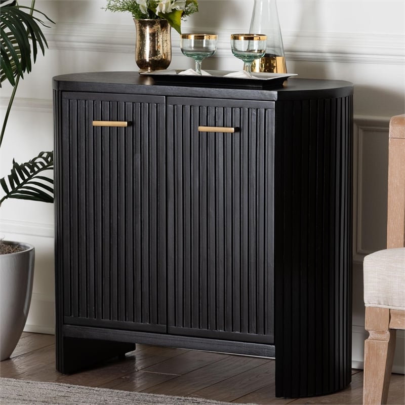 bali & pari Keshet Fluted Wood Storage Cabinet 2-Door Accent Cabinet