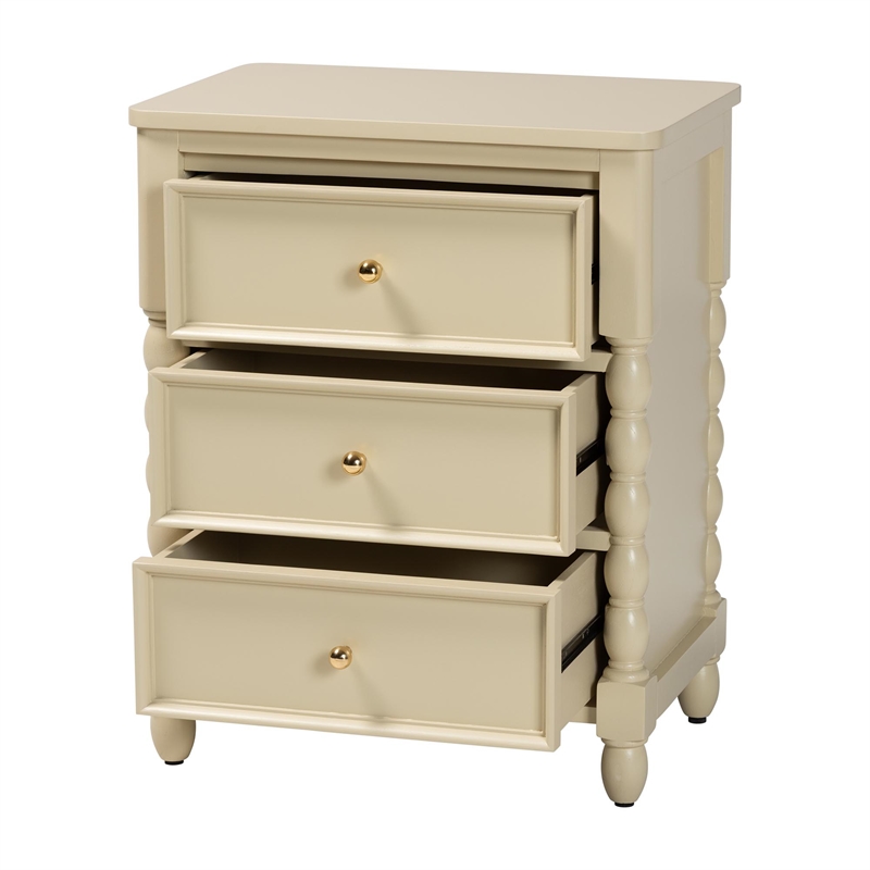 bali & pari Kyla Nightstand with Spindle Legs 3-Drawer Bedside Table