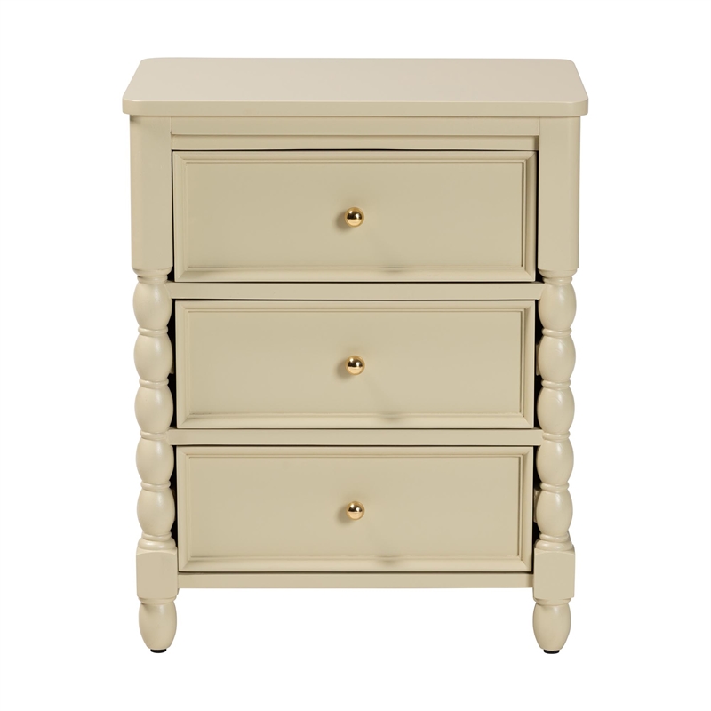 bali & pari Kyla Nightstand with Spindle Legs 3-Drawer Bedside Table