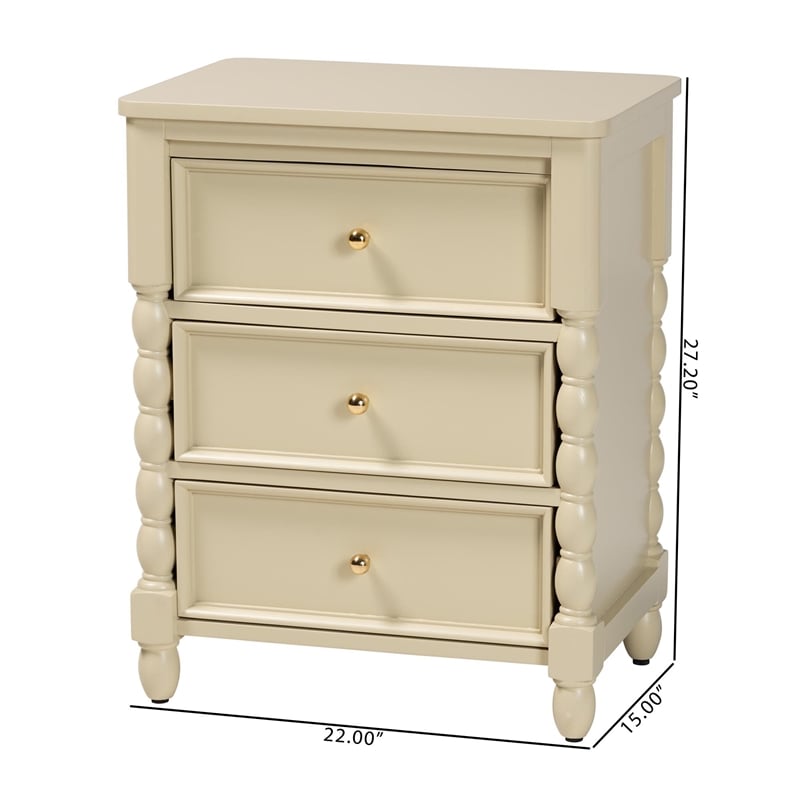 bali & pari Kyla Nightstand with Spindle Legs 3-Drawer Bedside Table
