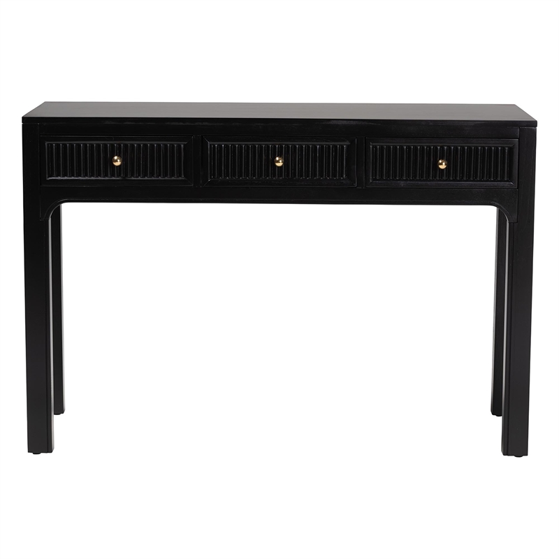 bali & pari Leah Console Table 3-Drawer Accent Table with Fluted Wood Detailing