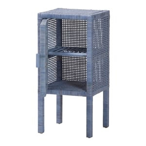 bali & pari Vivan Natural Rattan Nightstand Wood Accent Bedside Table Navy Blue