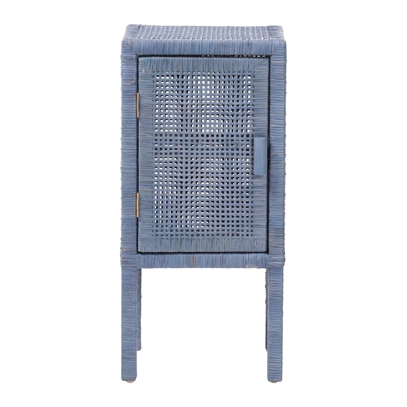 bali & pari Vivan Natural Rattan Nightstand Wood Accent Bedside Table Navy Blue