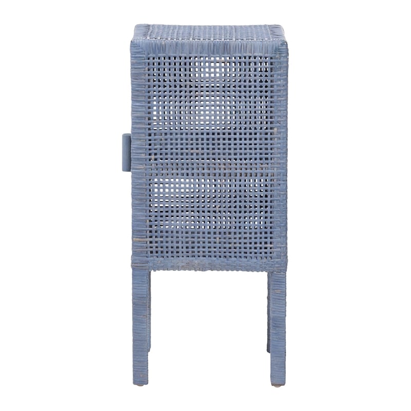 bali & pari Vivan Natural Rattan Nightstand Wood Accent Bedside Table Navy Blue