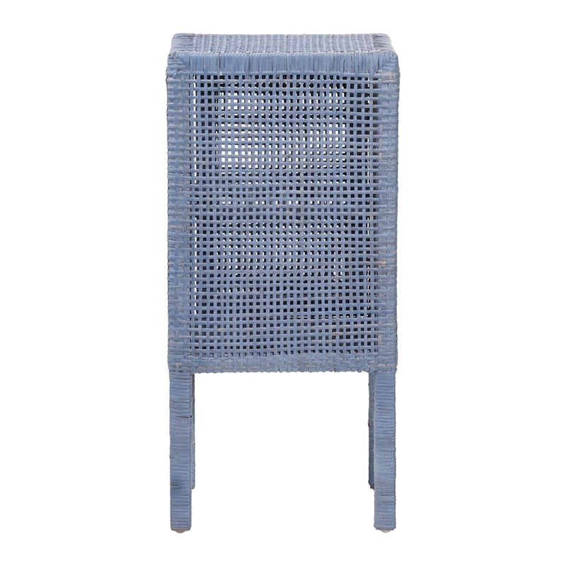 bali & pari Vivan Natural Rattan Nightstand Wood Accent Bedside Table Navy Blue
